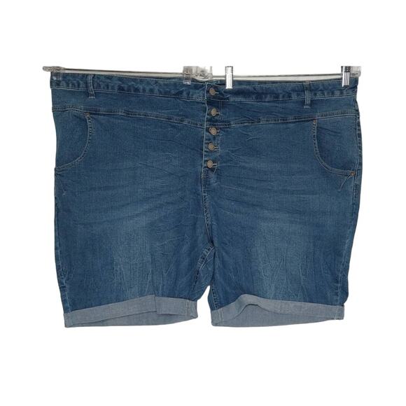 Anthropologie Ellos Button Fly Denim Shorts Size 32 5X plus Cuffed Hem - Picture 3 of 7